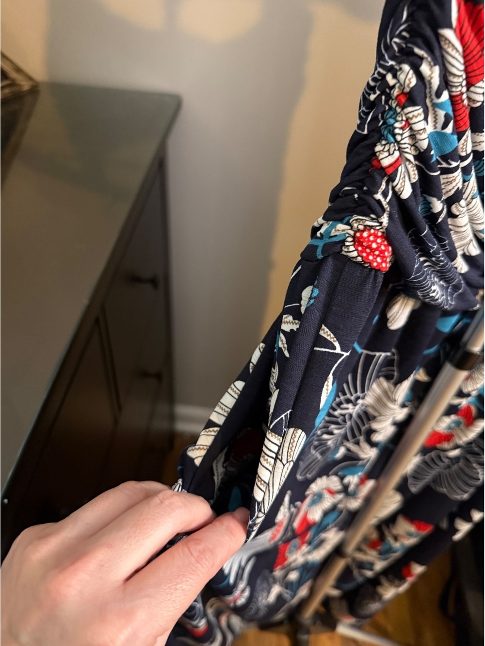 Eloges XL Navy Floral Strapless Maxi Dress Ruched Tube Top Pockets - Picture 3 of 4